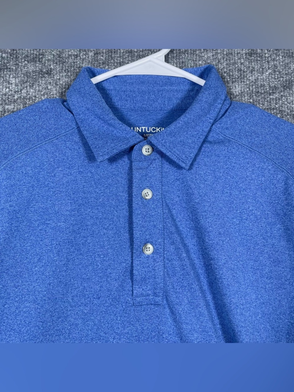 Untuckit Mens Medium Blue Short Sleeve Stretch Polo Preppy Casual Shirt - Picture 3 of 9